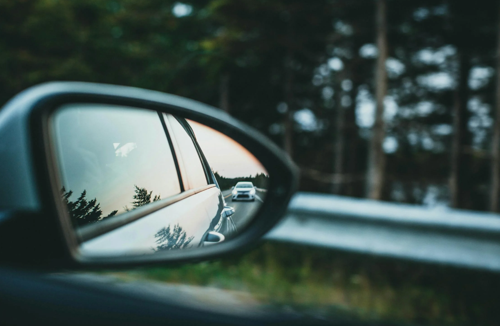 Close up view of a the car side mirror